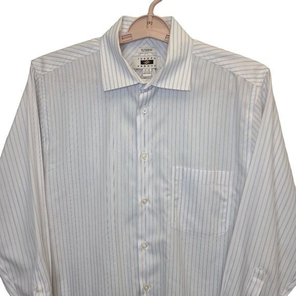 Joseph Abboud Mens 16-32 Tailored Fit Cotton White Striped White Dress Shirt - Picture 2 of 16